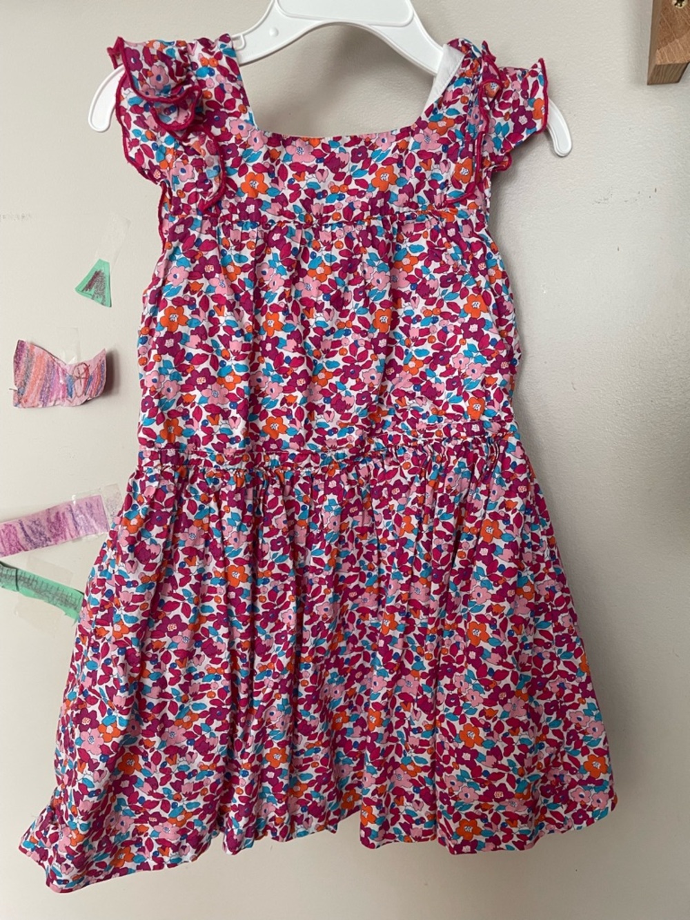 Jacadi Girls' Pink Floral Print Ruffle Sleeve Dress
